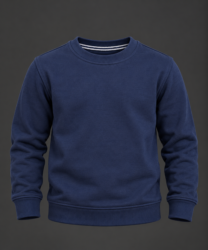 Boys’ Navy Blue Crew Neck Sweatshirt for Kids – Full Sleeves-MU471