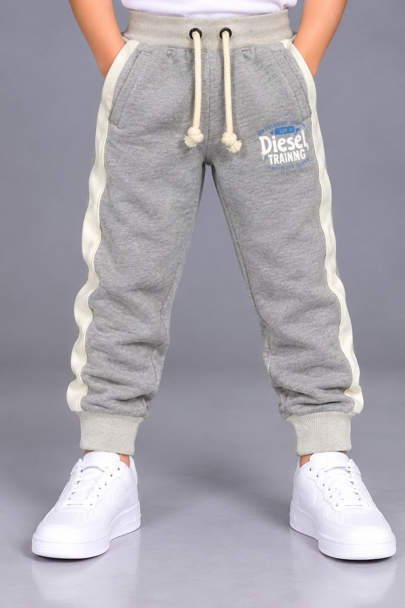 Kids Heather Grey Jogger Trouser with Cream Side Panels & Ribbed Cuffs-MU130