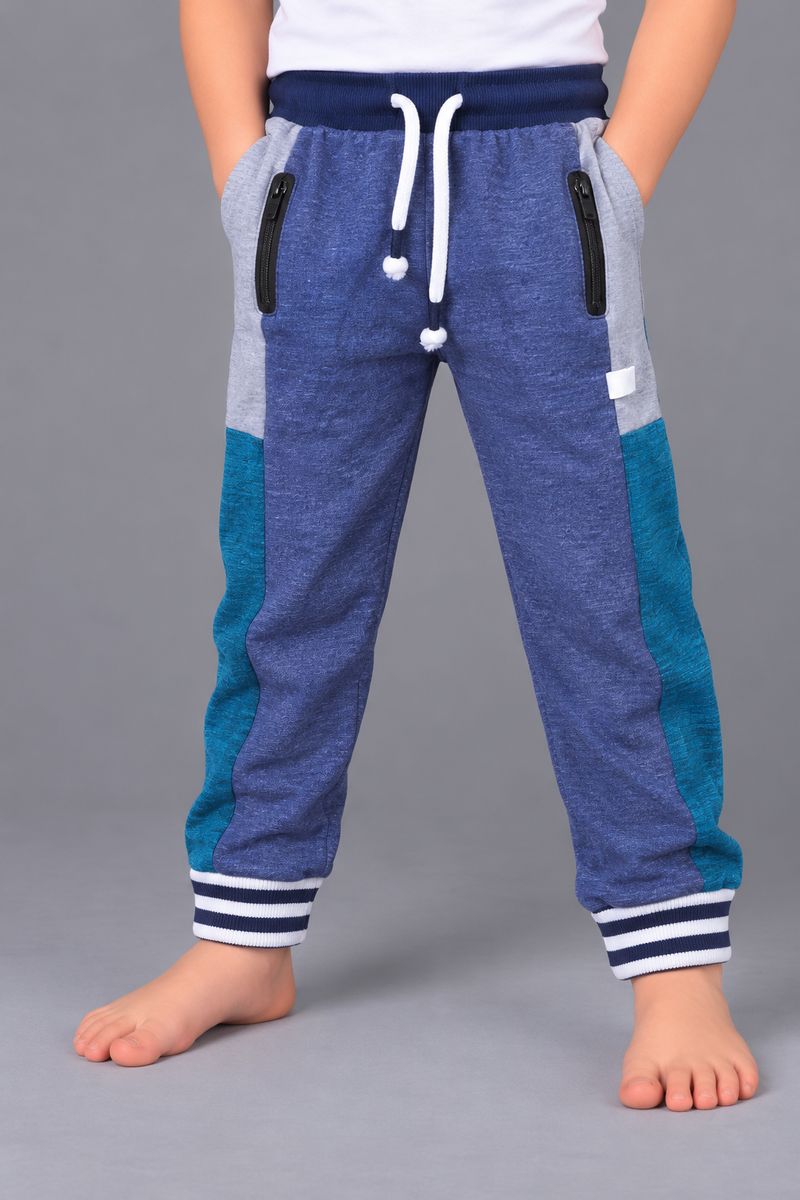Kids Color Block Jogger Trouser – Blue, Grey & Teal-MU203