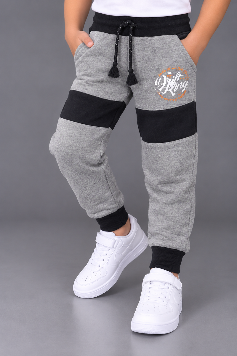 Kids Boys Grey & Black Contrast Panel Fleece Jogger Trouser-MU264