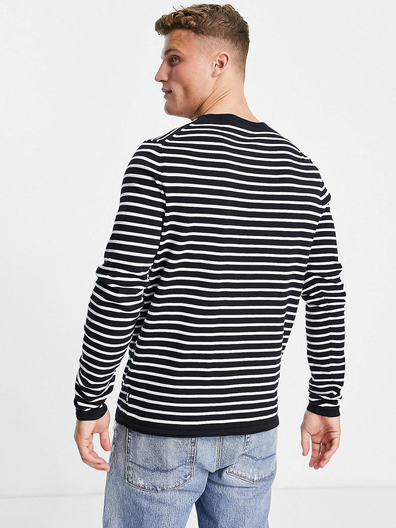 Aardo Fashion Wool Sweatshirt For Men-Dark Navy With White Stripes-RT2218