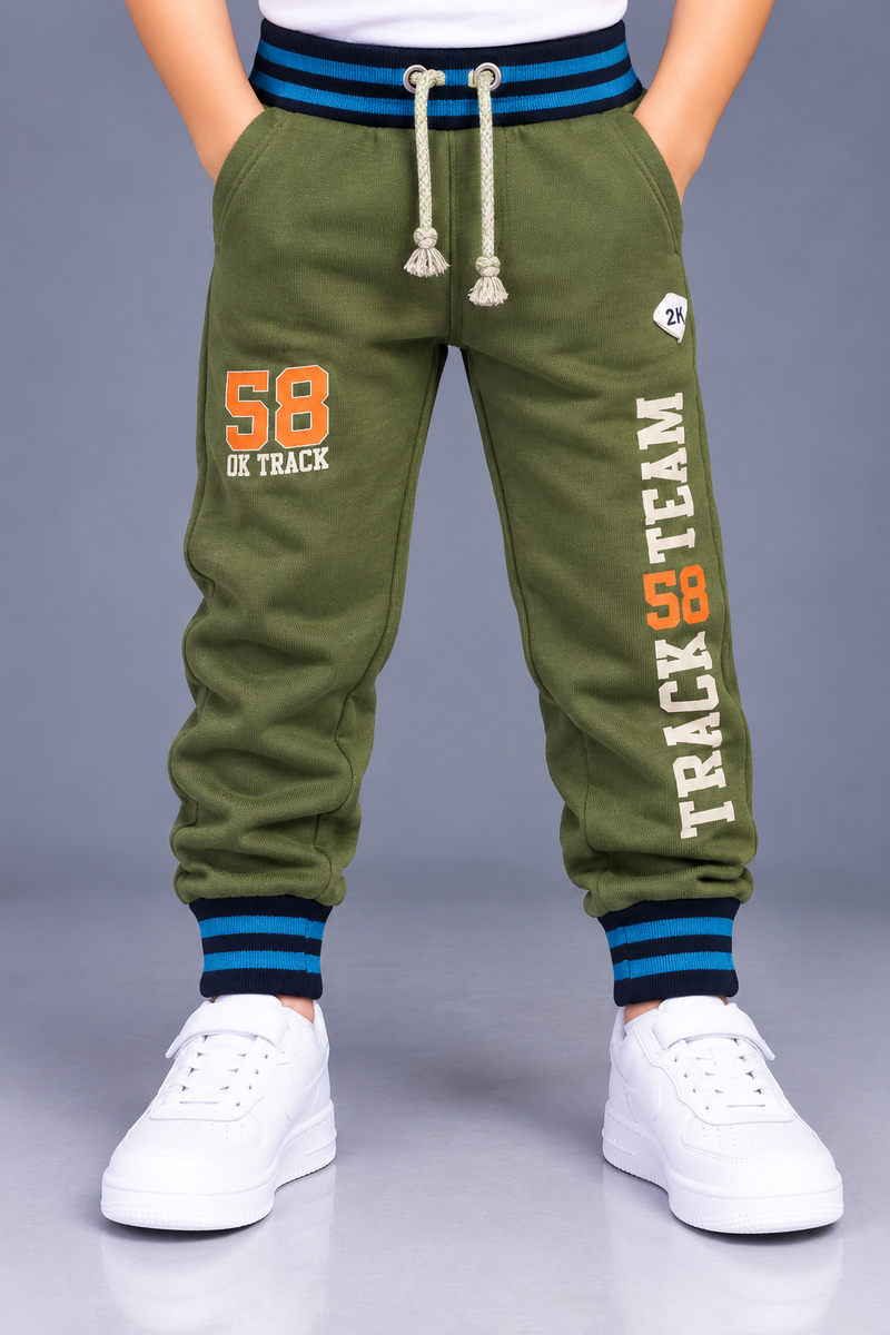 Kids Olive Green Jogger Trouser with Blue & Navy Striped Cuffs – Sports Style-MU118