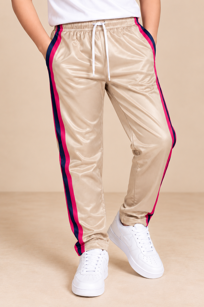 Premium Kids single jersey Trousers Light Beige with ,Side Stripe p102