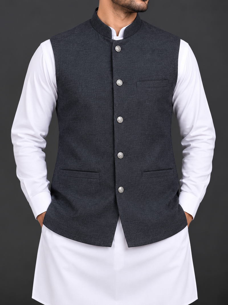Men’s Premium Charcoal Grey Waistcoat – Classic Traditional Style-M$24