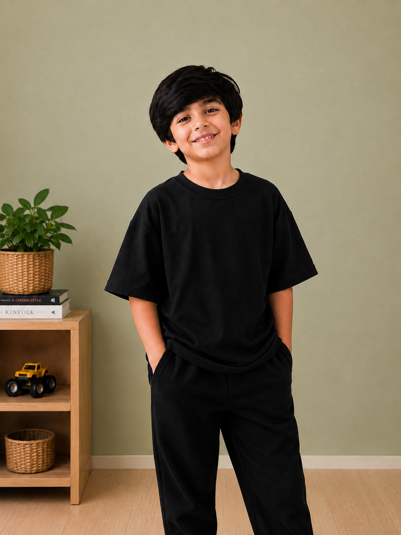 Kids Oversized Down Shoulder T-Shirt – Black na6