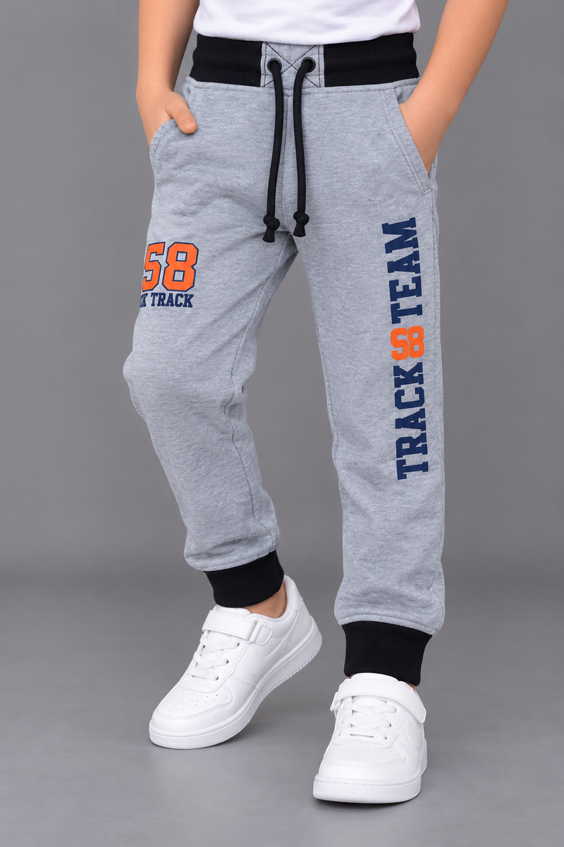 Boys Grey & Navy Blue Track 58 Printed Jogger Trouser-MU256