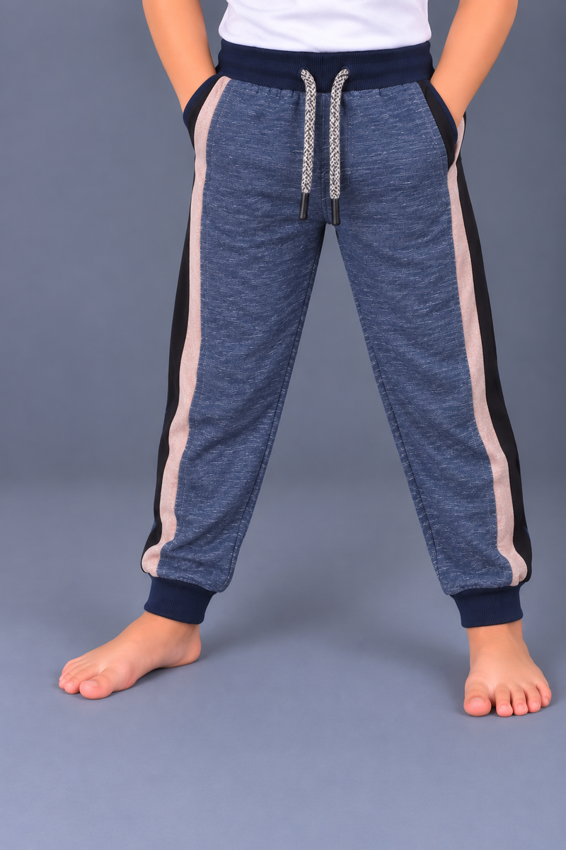 Kids Navy Blue Melange Jogger Trouser with Pink & Black Side Panels – Ribbed Cuffs-MU226