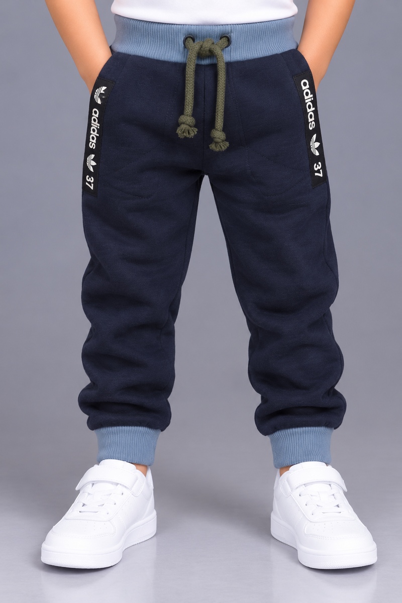 Kids Stylish Navy Blue Jogger Trouser with Sky Blue Ribbed Cuffs-MU110