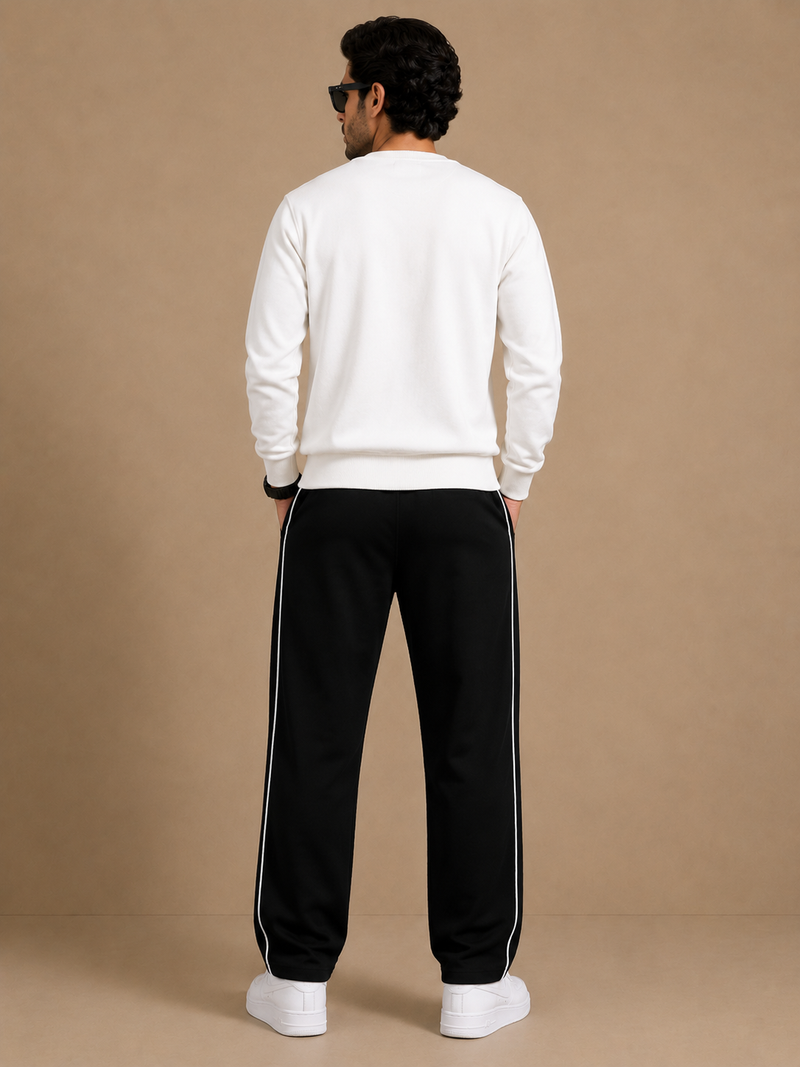 Stylish Regular Fit Both Season Trouser For Men Black with white stripes tr1