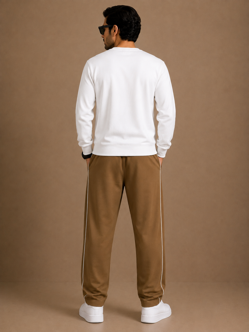 Stylish Regular Fit Both Season Trouser For Men peanut with white stripes tr6