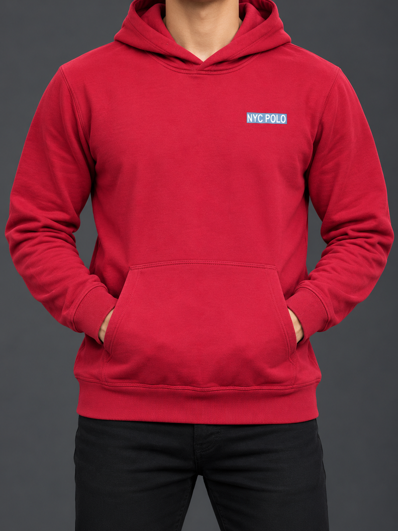 Men’s NYC Polo Classic Red Hoodie – Full Sleeve Kangaroo Pocket Sweatshirt-MU455
