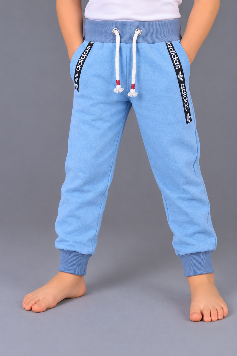 Kids Sky Blue Jogger Trouser – Black Logo Side Tape-MU207