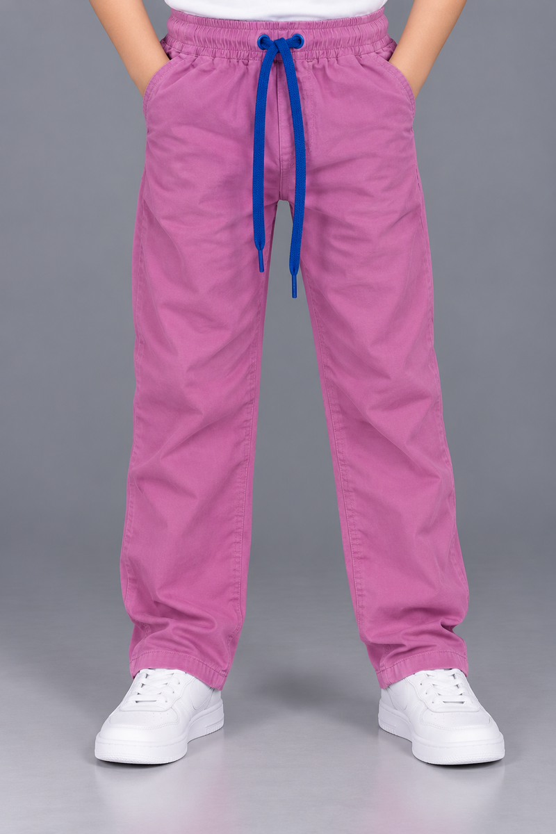 Kids’ Mauve Pink Casual Trouser with Blue Drawstring – Regular Fit-MU158
