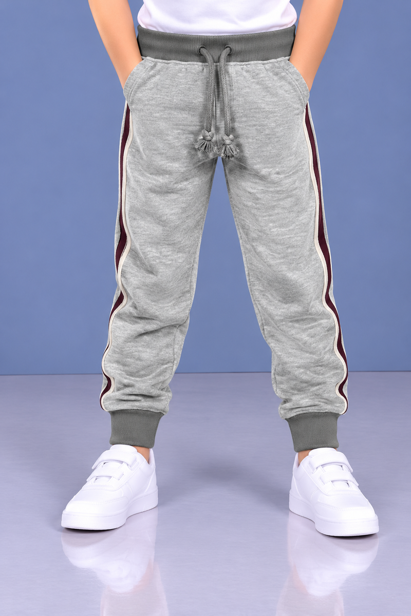 Kids’ Light Grey Jogger Trouser with Maroon Side Panels & White Piping-MU153