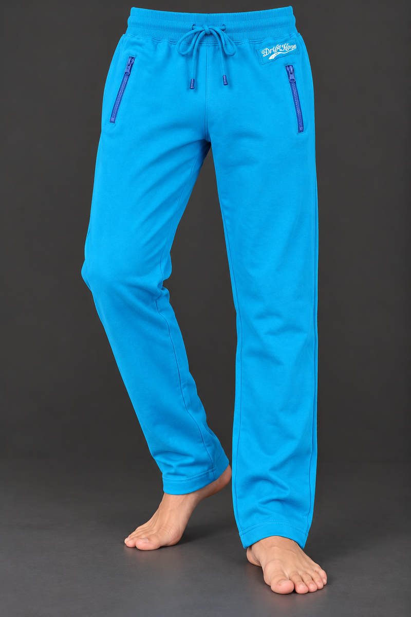 Men’s Turquoise Blue Fleece Trousers with Zipper Pockets – Winter Wear-MU412