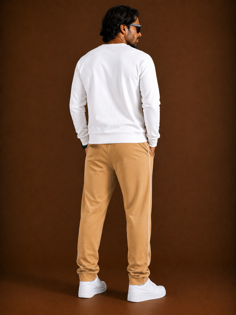 Stylish Regular Fit Both Season Trouser for men simple camel with white stripes tr16