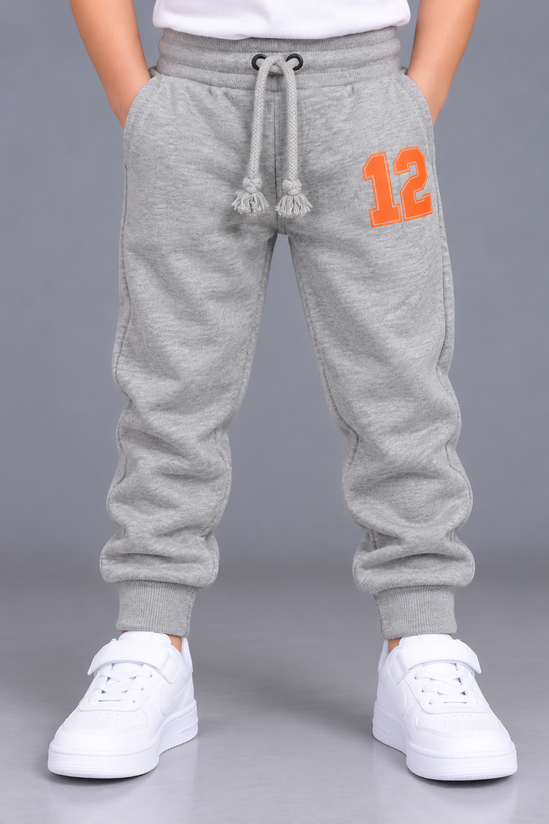 Kids Stylish Light Grey Jogger Trouser with Orange Number 12 Print-MU108