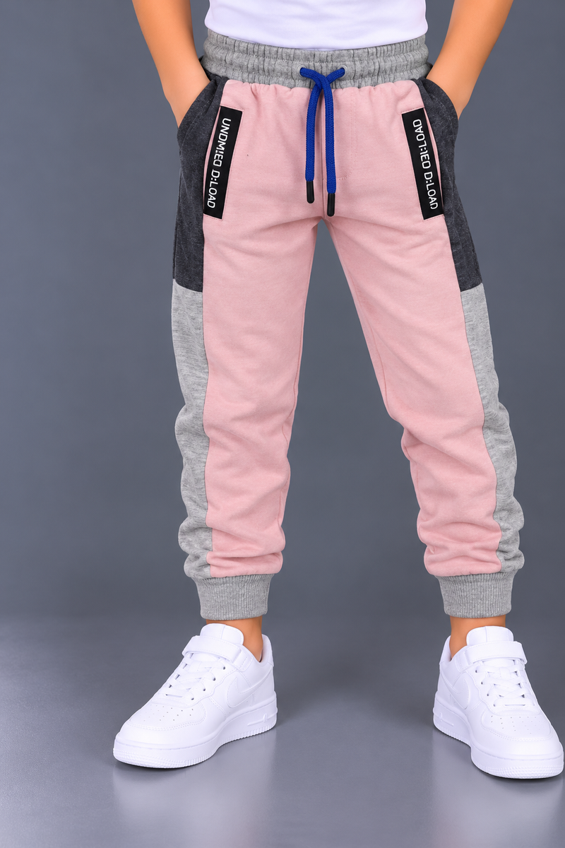 Kids Premium Pink & Grey Color Block Jogger Trouser-MU322