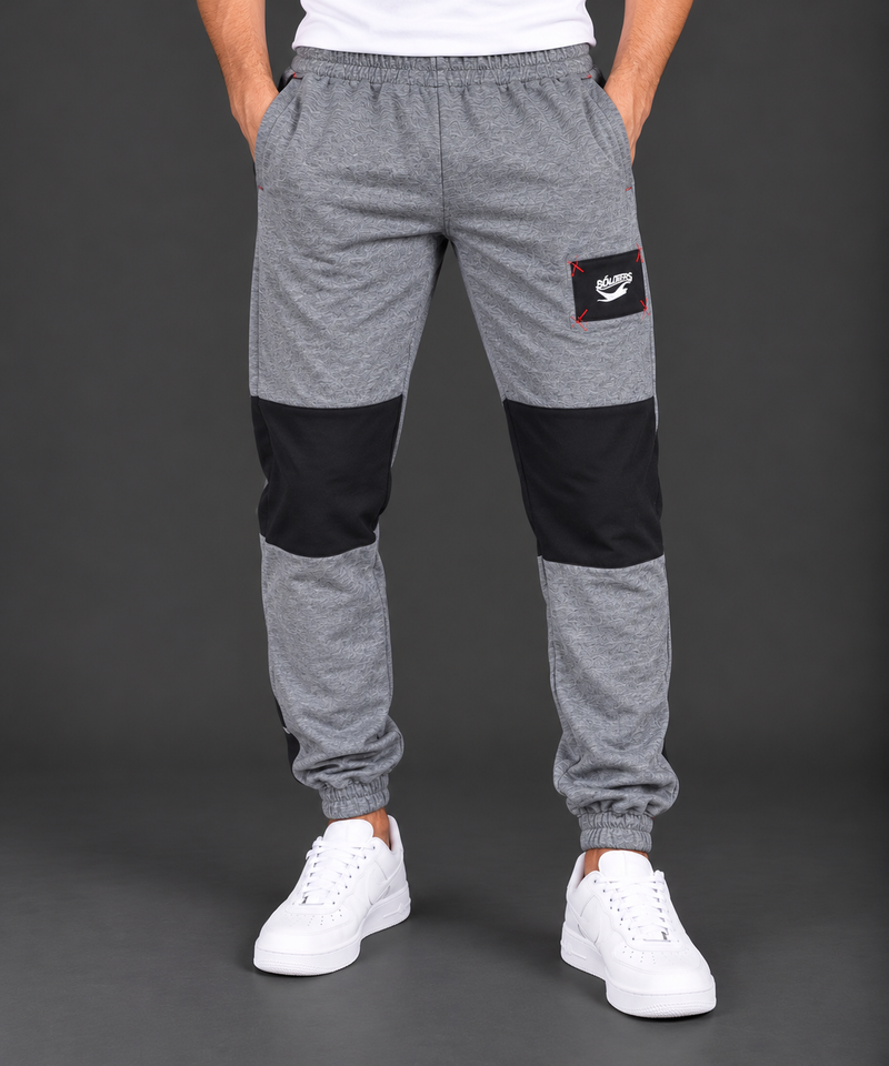 Men's Grey Jogger Trouser with Black Knee Panels & Lion Logo Side Pocket-MU477