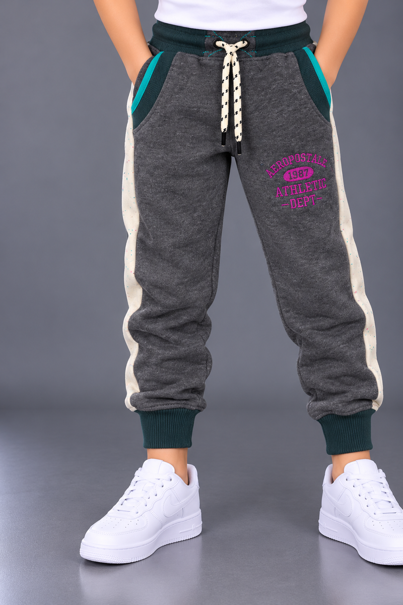 Boys Premium Grey Fleece Jogger Trouser with Teal Side Panels- MU336
