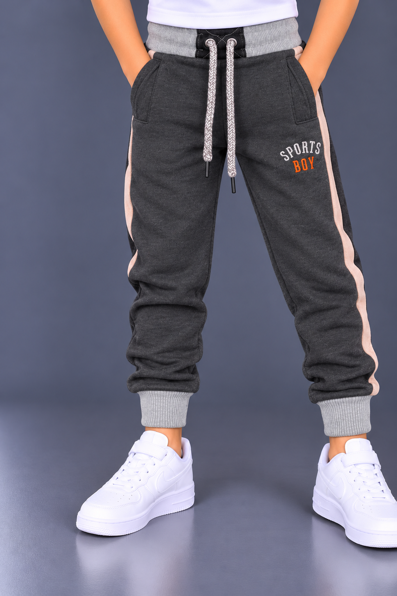 Title: Kids Boys Charcoal Grey Fleece Jogger Trouser with Pink Side Panel-MU331