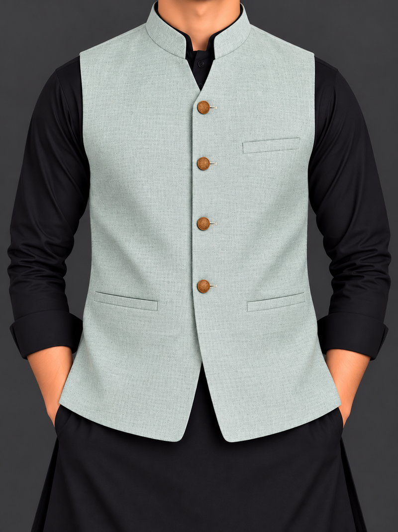 Men’s Premium Textured Waistcoat – Light Teal Green-MU500