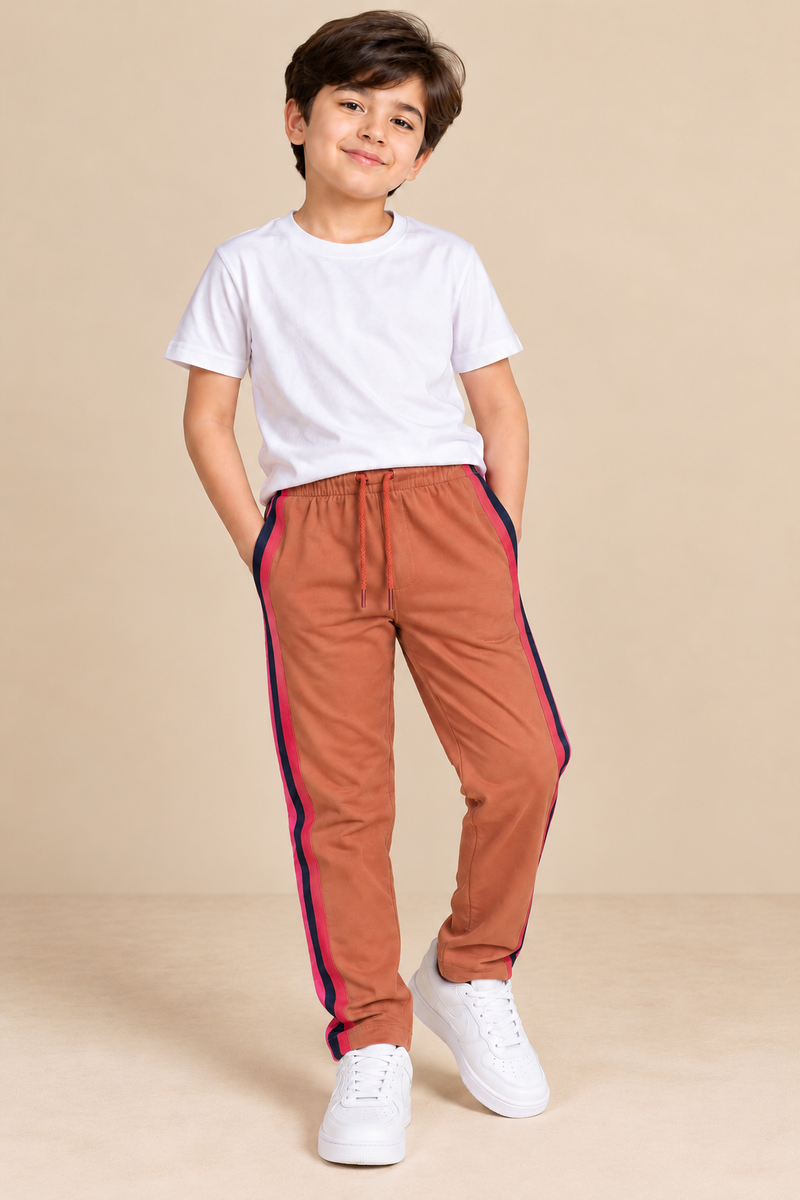 Premium Kids single jersey Trousers dusty orange with ,Side Stripe p101