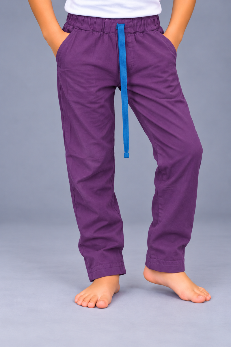 Girls Kids Premium Casual Purple Trouser with Blue Drawstring-Deep Purple-MU89