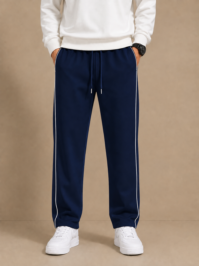 Stylish Regular Fit Both Season Trouser For Men Dark navy with white stripes tr5