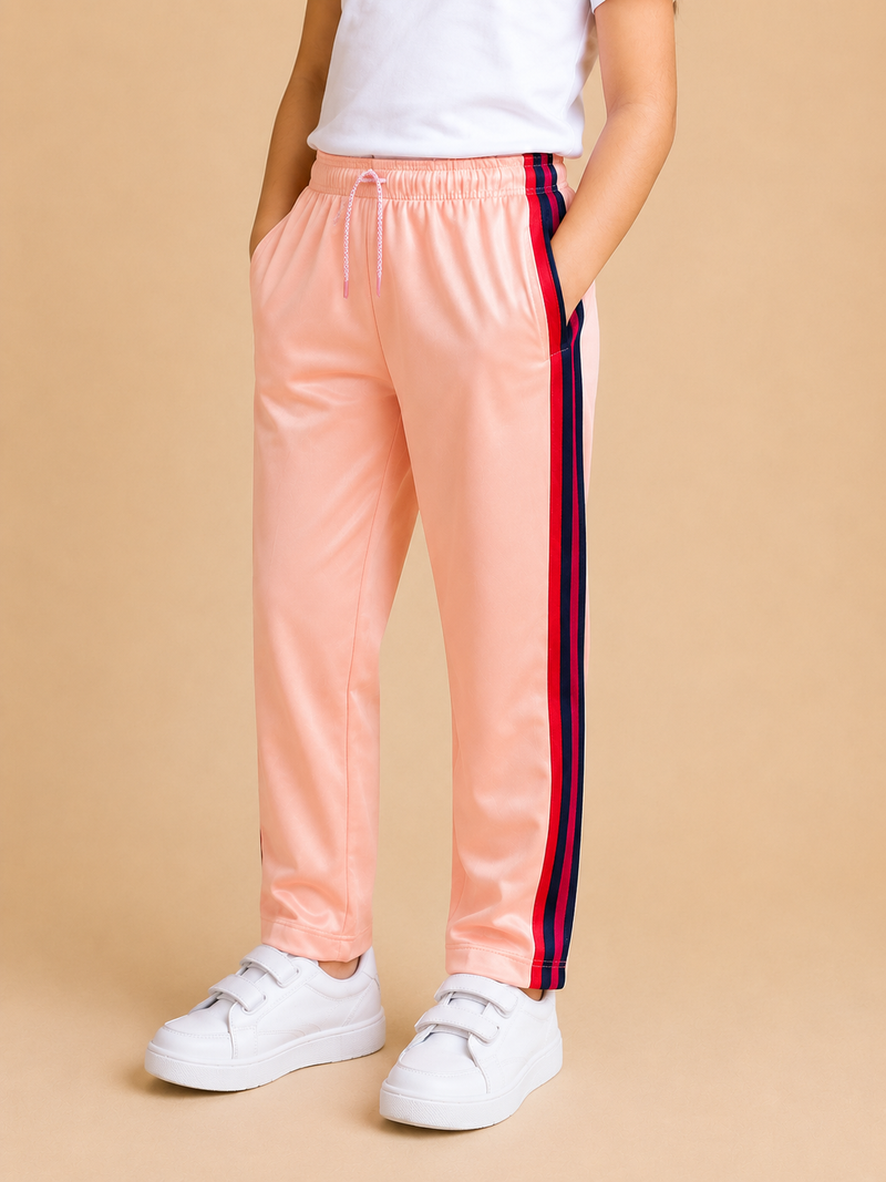 Premium Kids Lycra Trousers peach with ,Side panal Stripe p4