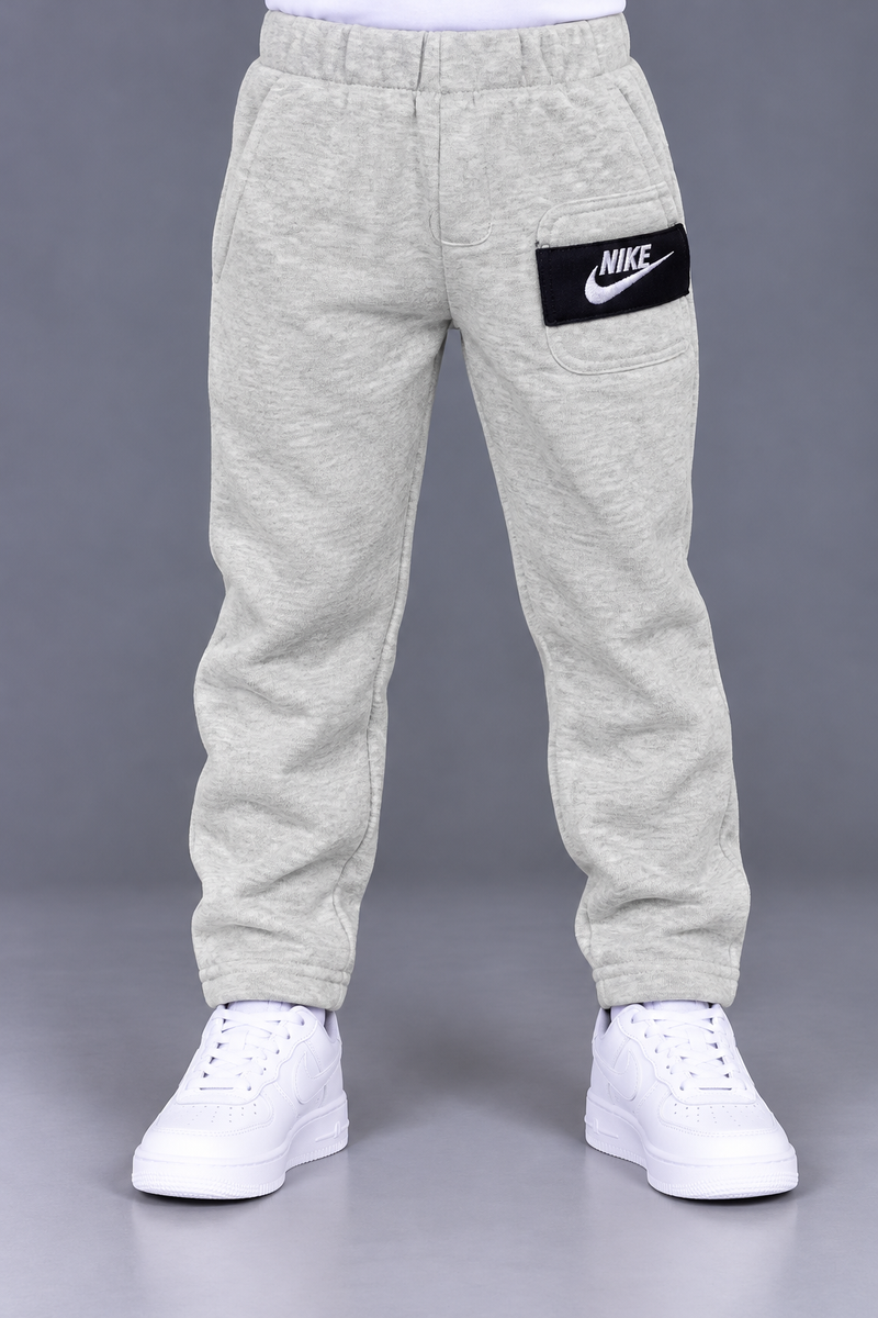Kids’ Light Grey Melange Jogger Trouser with Black Nike Logo Pocket – Regular Fit-MU167