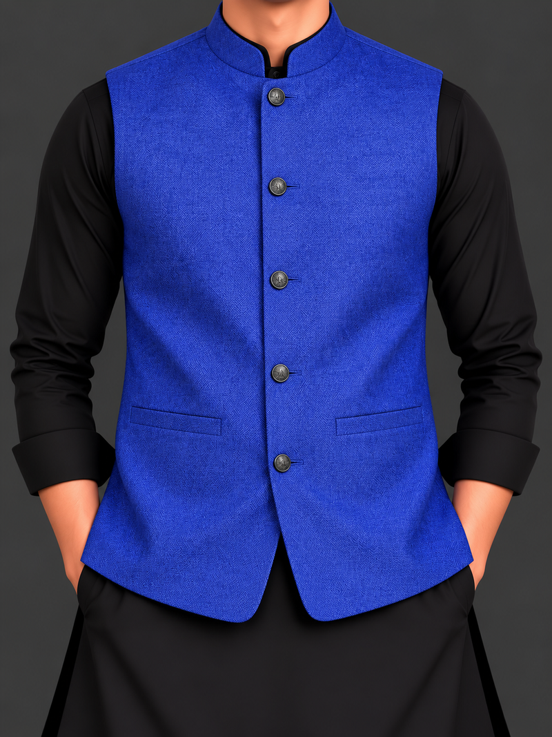 Men’s Premium Royal Blue Waistcoat with Classic Stand Collar-M$08