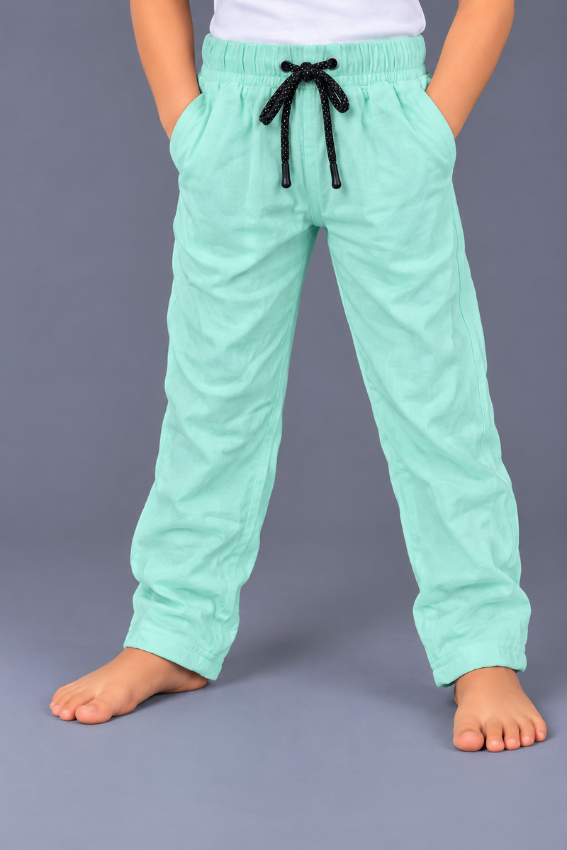 Kids Mint Green Casual Trouser – Black Drawstring-MU213