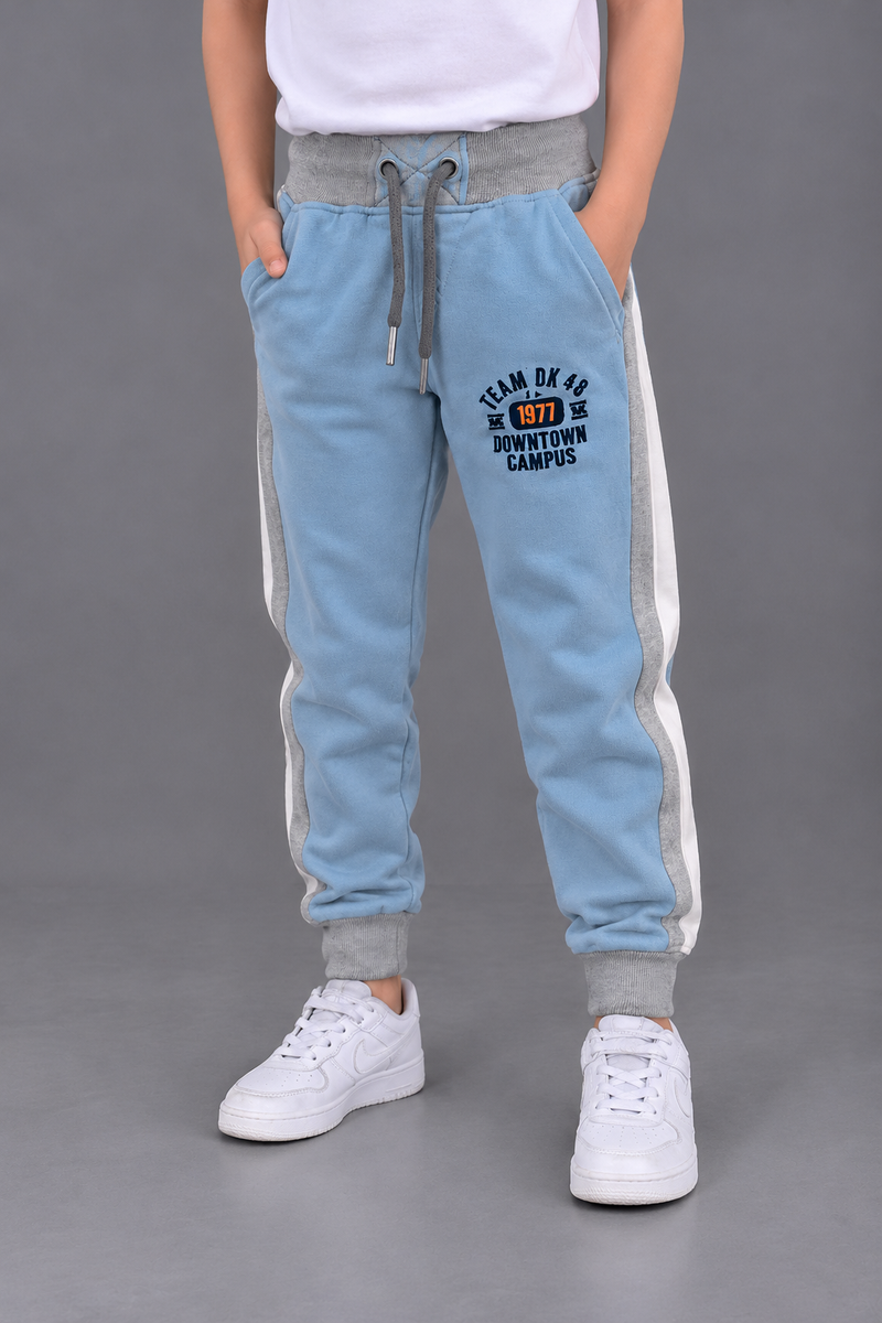 Kids Boys Light Blue & Grey Contrast Fleece Jogger Trouser-MU265