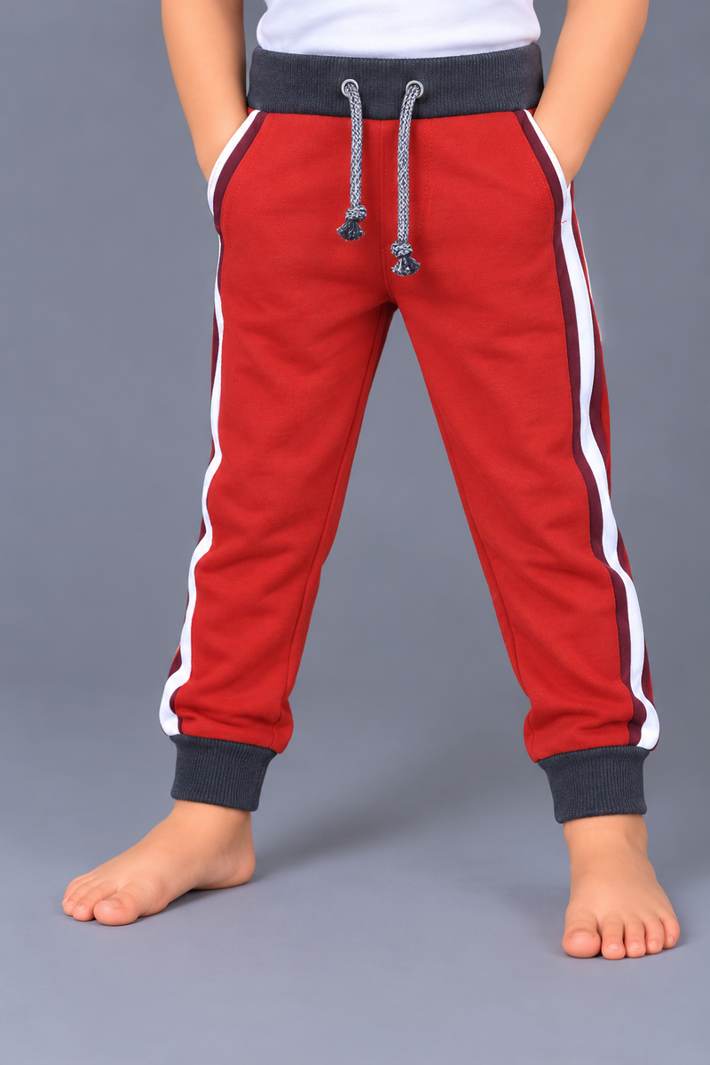 Kids Color Block Jogger Trouser – Red, Burgundy & Charcoal Grey-MU209