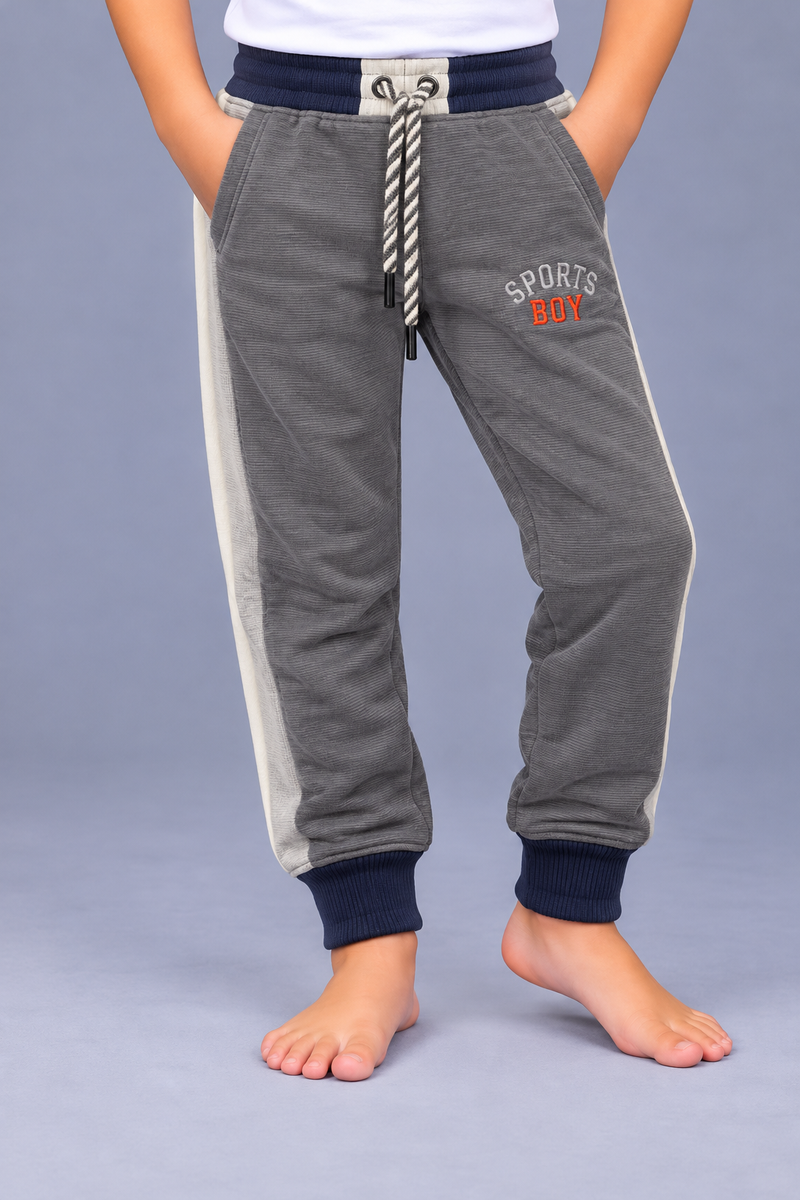 Kids Premium Grey Fleece Jogger Trouser with Sports Boy Print-Grey-MU88
