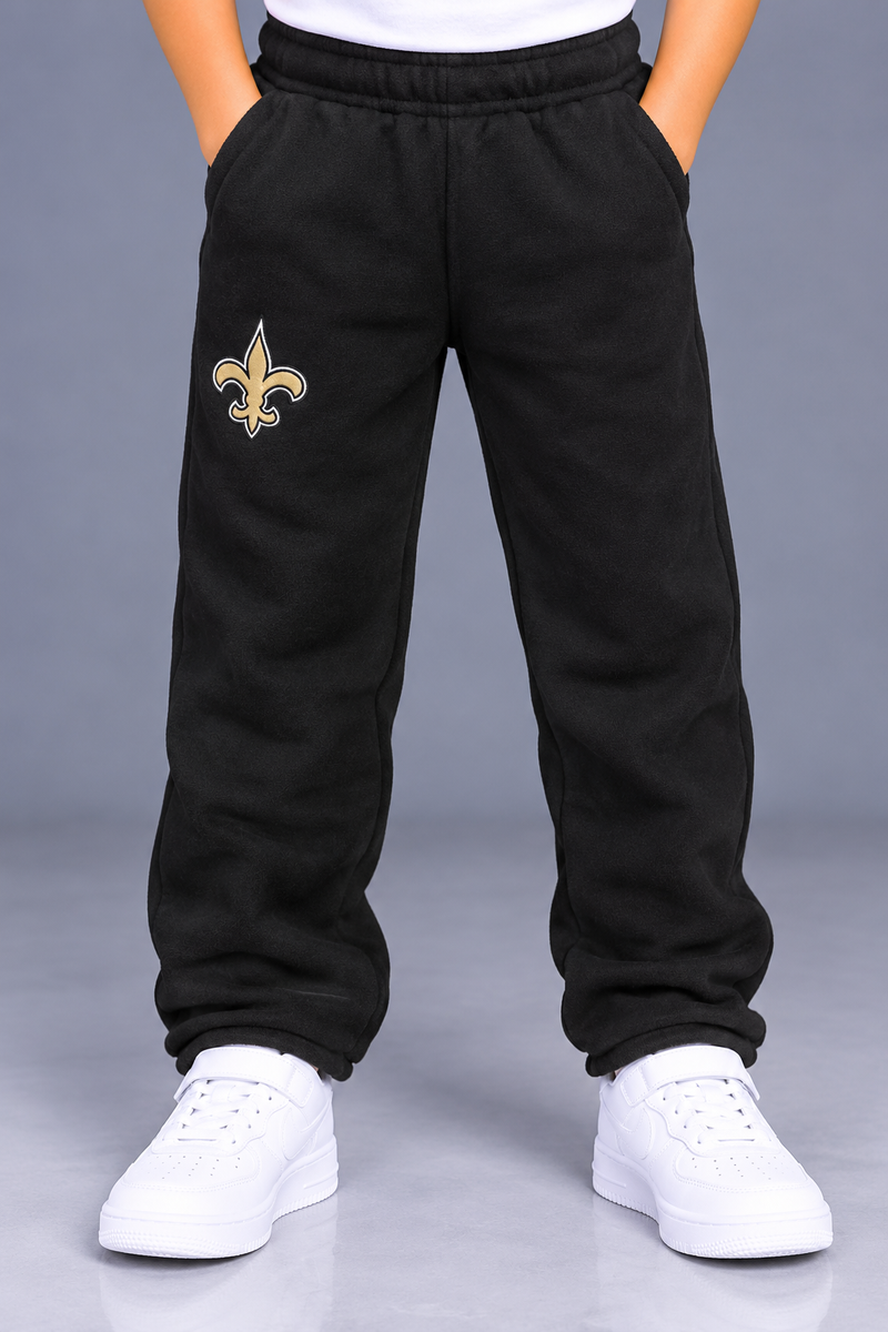 Kids Stylish Black Jogger Trouser with Golden Fleur-de-Lis Logo-MU119