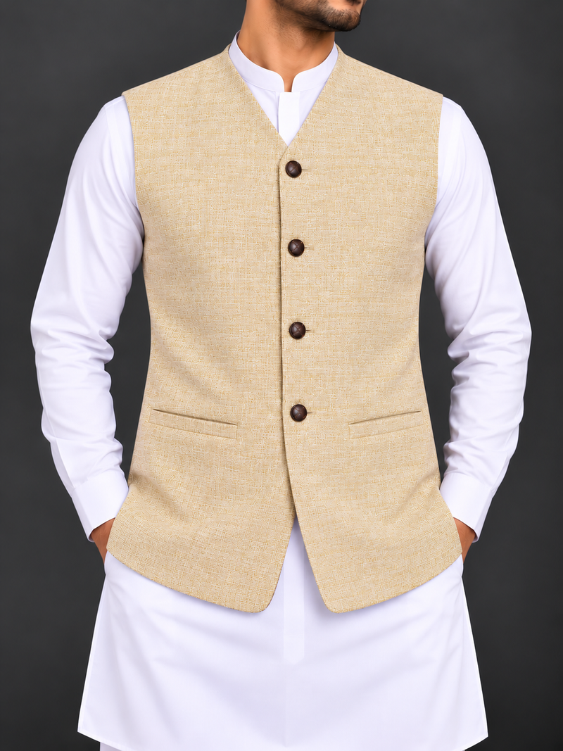Men’s Premium Textured Waistcoat – Light Golden Beige-M$30