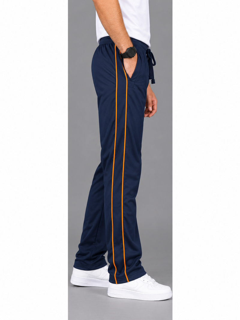 Men’s Black Micro Fleece Track Trouser with Contrast Side Piping – Regular Fit-MU344
