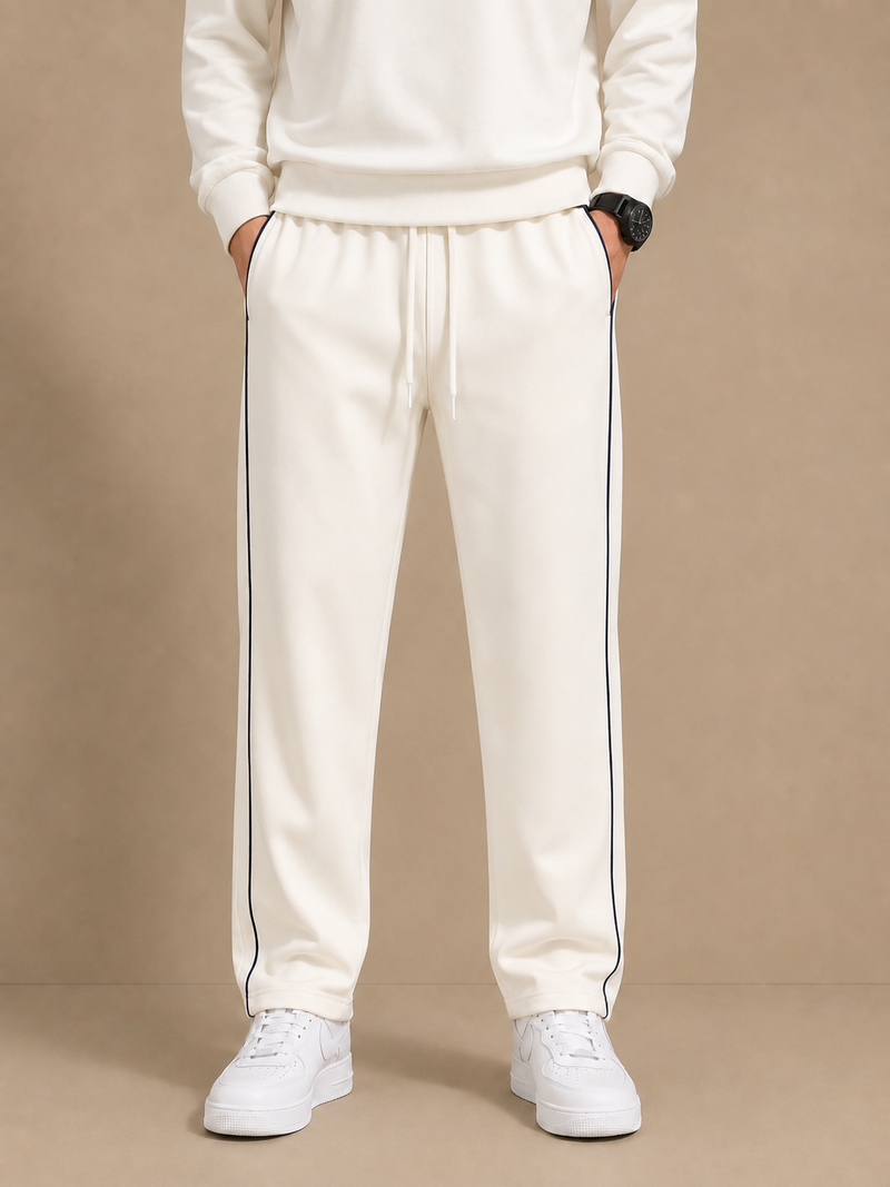 Stylish Regular Fit Both Season Trouser For Men Off-white with Navy stripes tr4