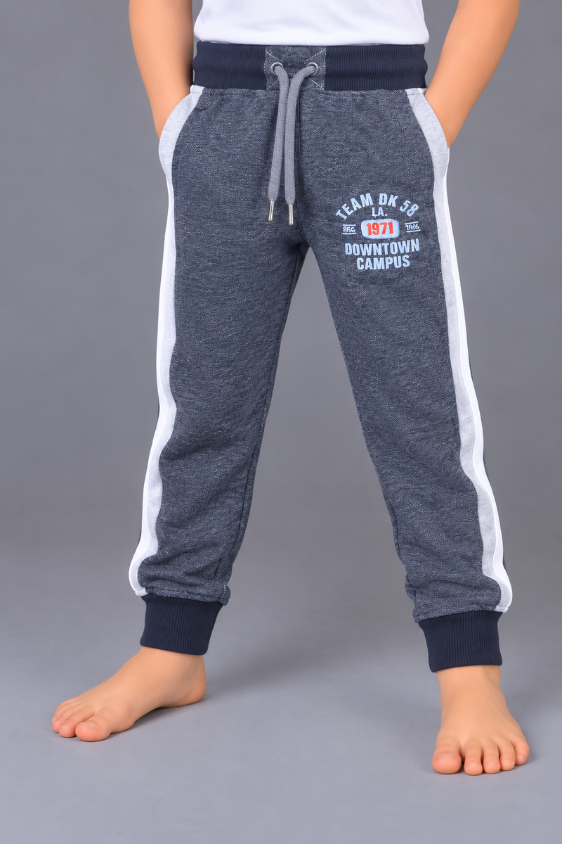 Kids Printed Jogger Trouser – Charcoal Grey, Navy & White-MU205