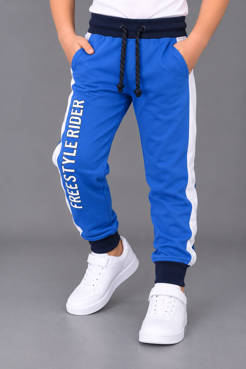 Boys Royal Blue & Navy Blue Free Style Rider Printed Jogger Trouser-MU259