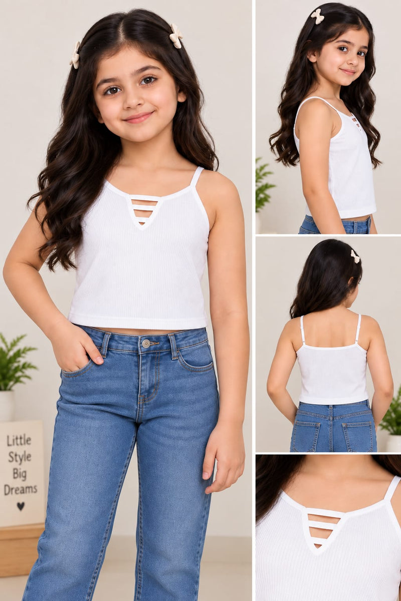 Next Ribbed Strappy Top For Baby Gilrs-White-BR13288