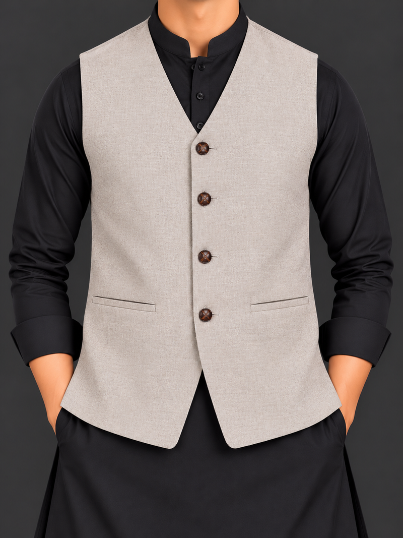 Men’s Premium Textured Waistcoat – V-Neck Button-Down Formal Vest-MU497