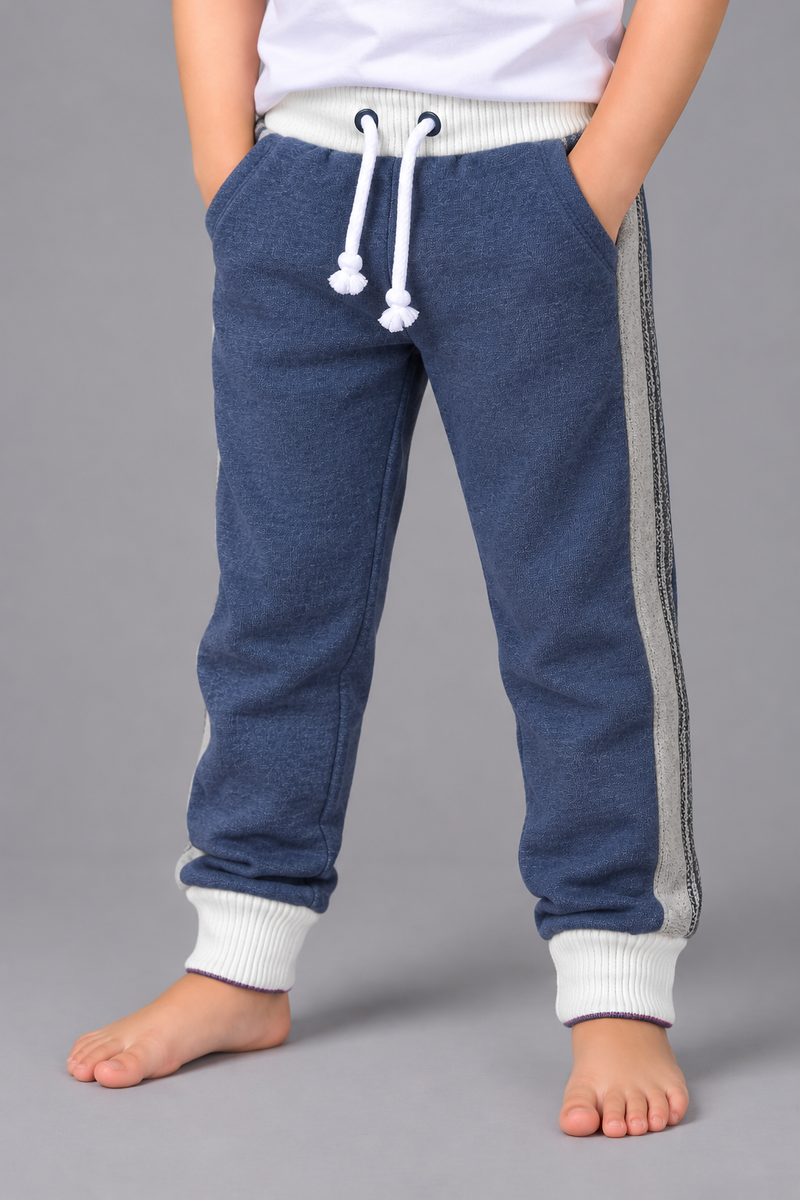 Kids Fleece Jogger Trouser – Blue Grey with Contrast Side Panel-Denim Blue-MU195