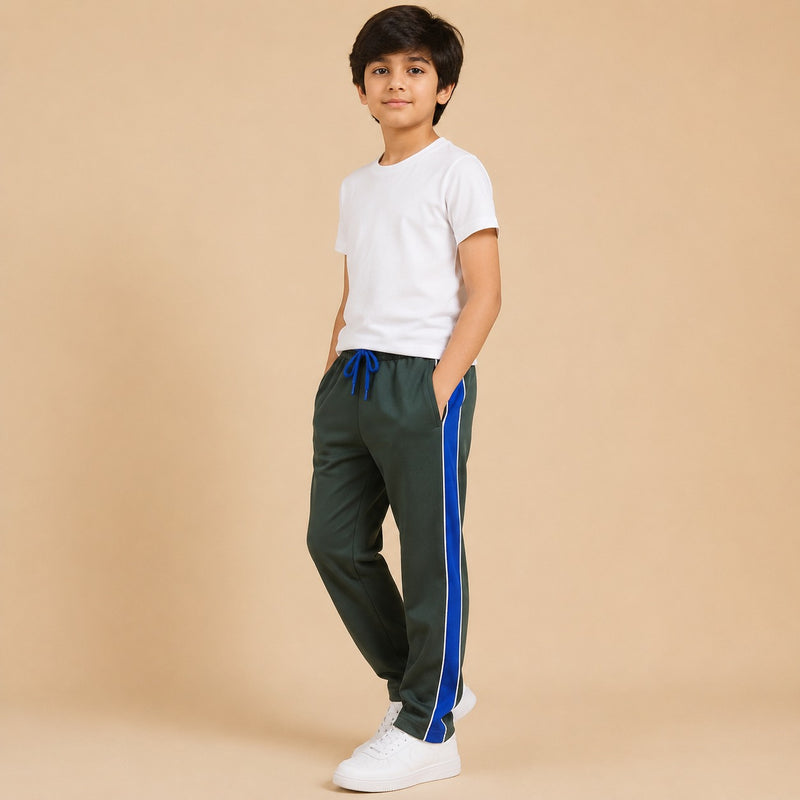 Kids Premium Track Pants – Dark Green with Royal Blue Side Panel ah1