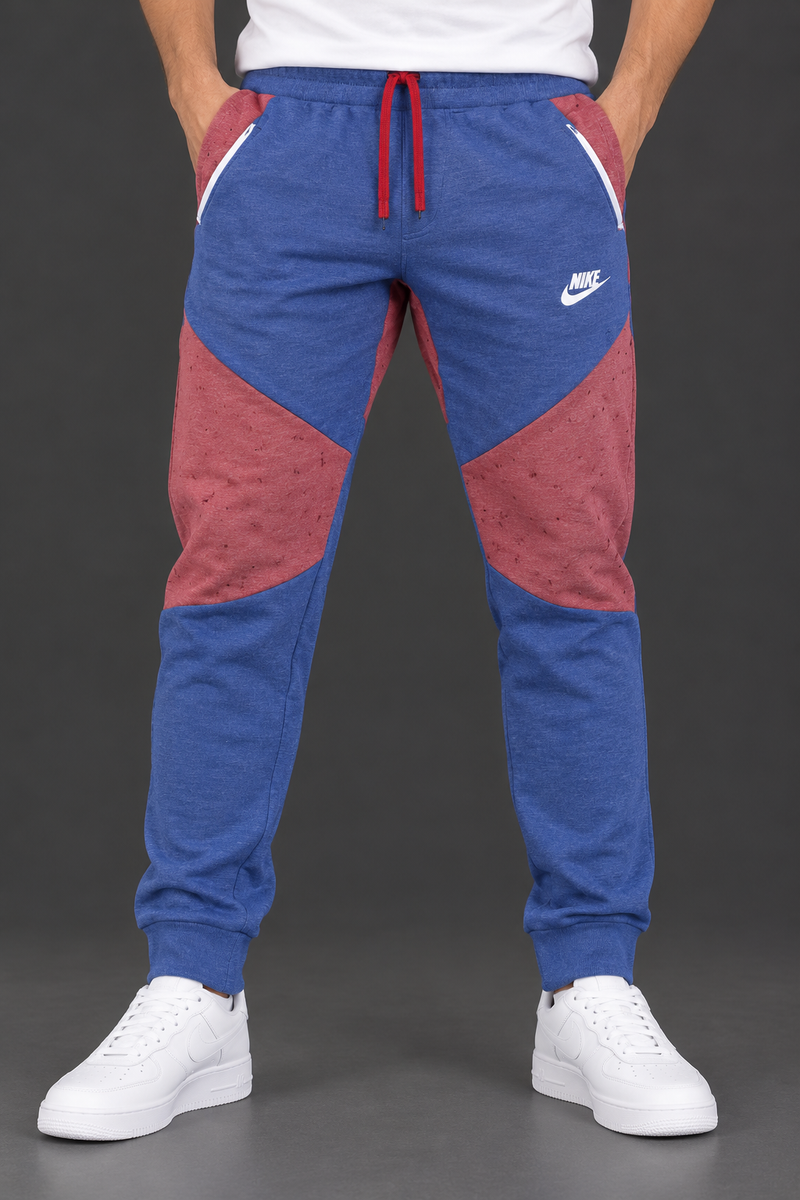 Men’s Two-Tone Color Block Jogger Trousers – Blue & Maroon-MU444