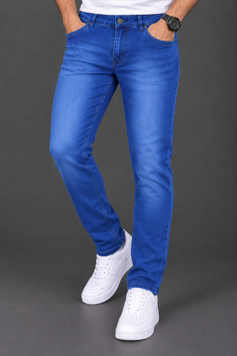 Men’s Royal Blue Slim Fit Jeans – Stylish Casual Wear-MU417