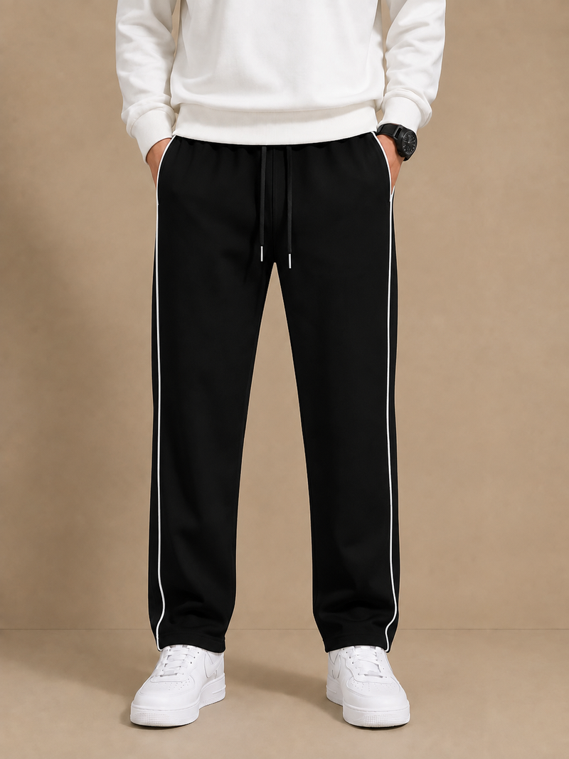 Stylish Regular Fit Both Season Trouser For Men Black with white stripes tr1