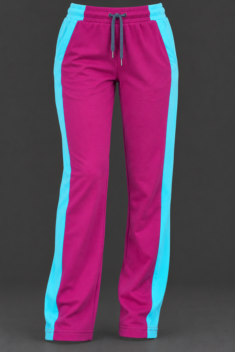 Women’s Two-Tone Straight-Fit Jogger Trousers – Magenta & Aqua Blue-MU445